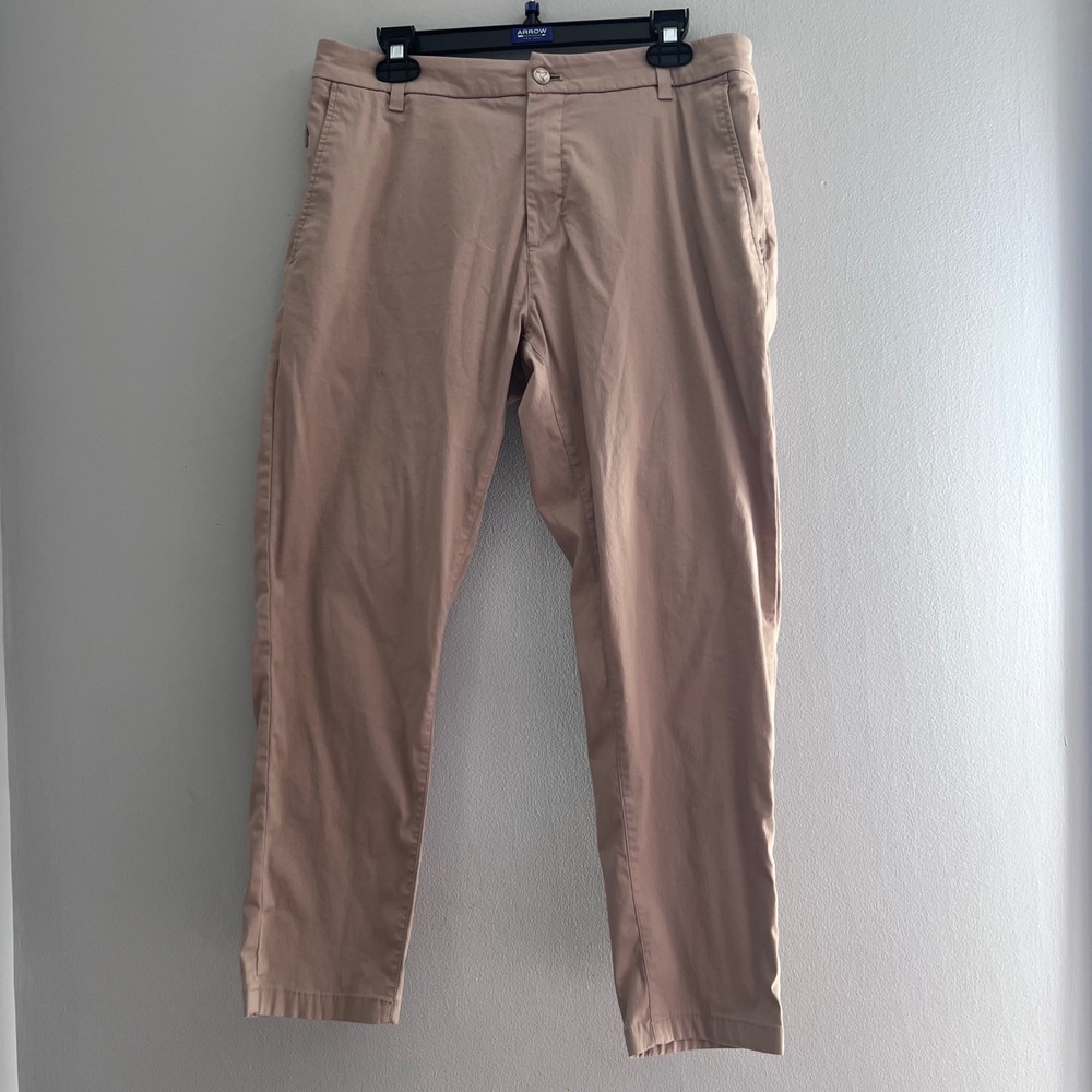 Birddogs Mens Lined Performance Chino Pants Khaki Tan 34x28 Slim Tapered Stretch
